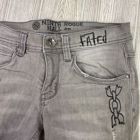 Ninth Hall Rogue Men’s Size 28 Grey Graffiti Grunge Skinny Jeans Pants - Picture 1 of 11